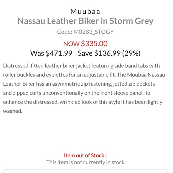 Muubaa Nassau Leather Biker Jacket in Storm Grey Moto Leather Jacket Size US 8 - Picture 12 of 13